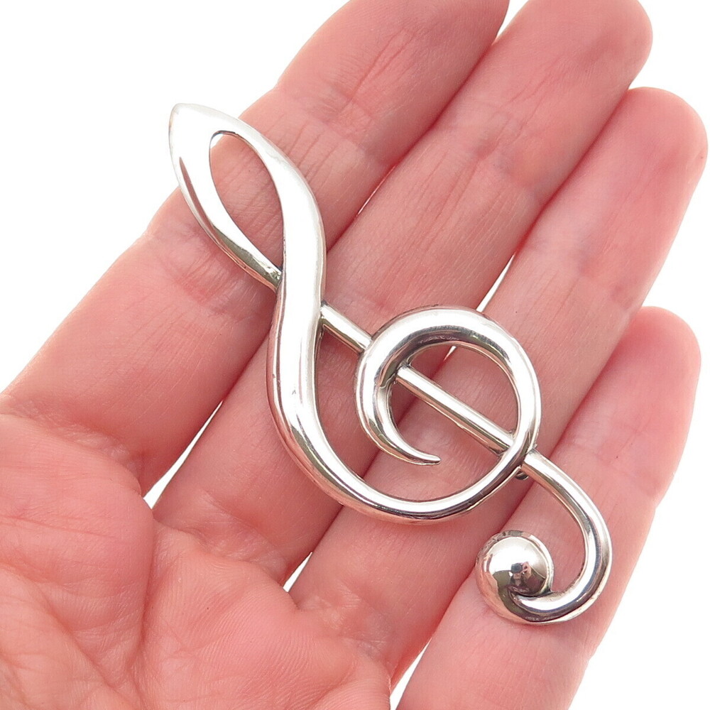 BEAU 925 Sterling Silver Vintage Treble Clef Oxidized Pin Brooch